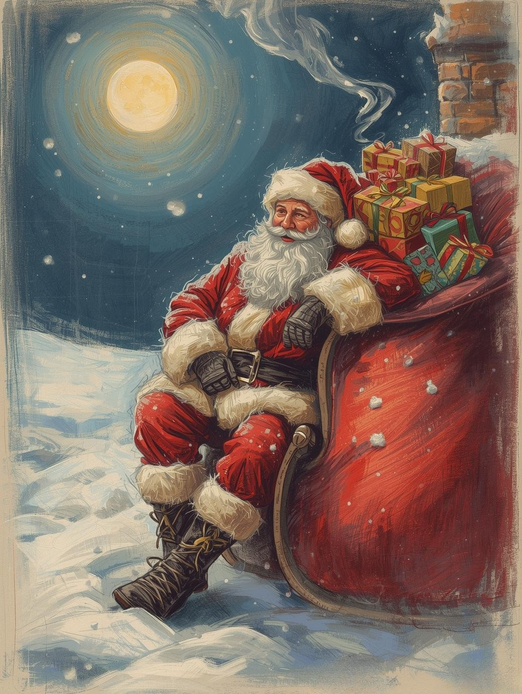 Paint by Number Santa's Jolly Rest Amid the Snow