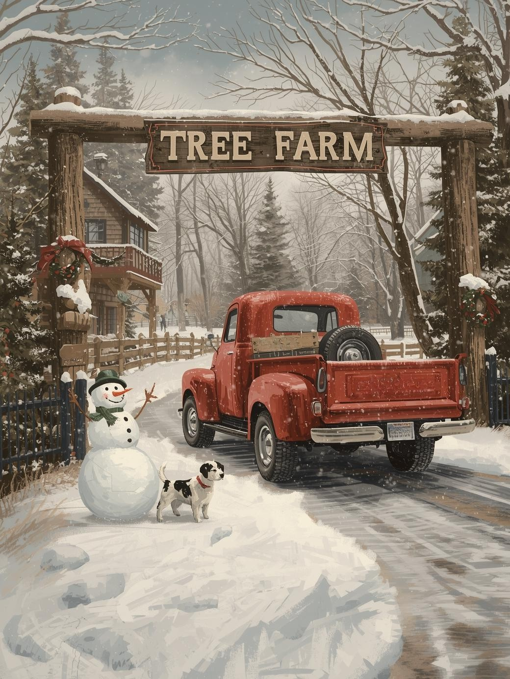 Paint by Number Red Barn Christmas Tree Farm Scene – Classic Holiday Paint by Number Kit