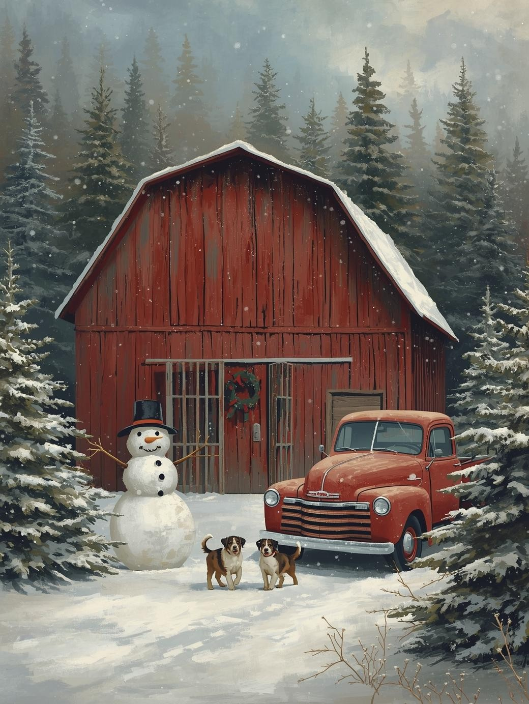 Paint by Number Christmas Tree Farm Snow Covered Pines – Winter Landscape DIY Paint Kit