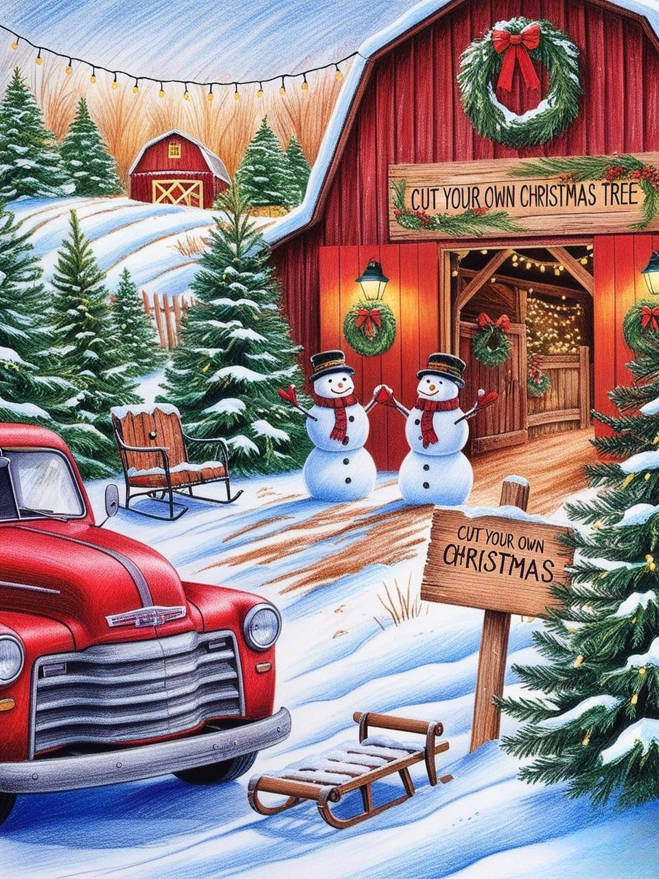 Paint by Number Tree Farm Vintage Holiday Truck
