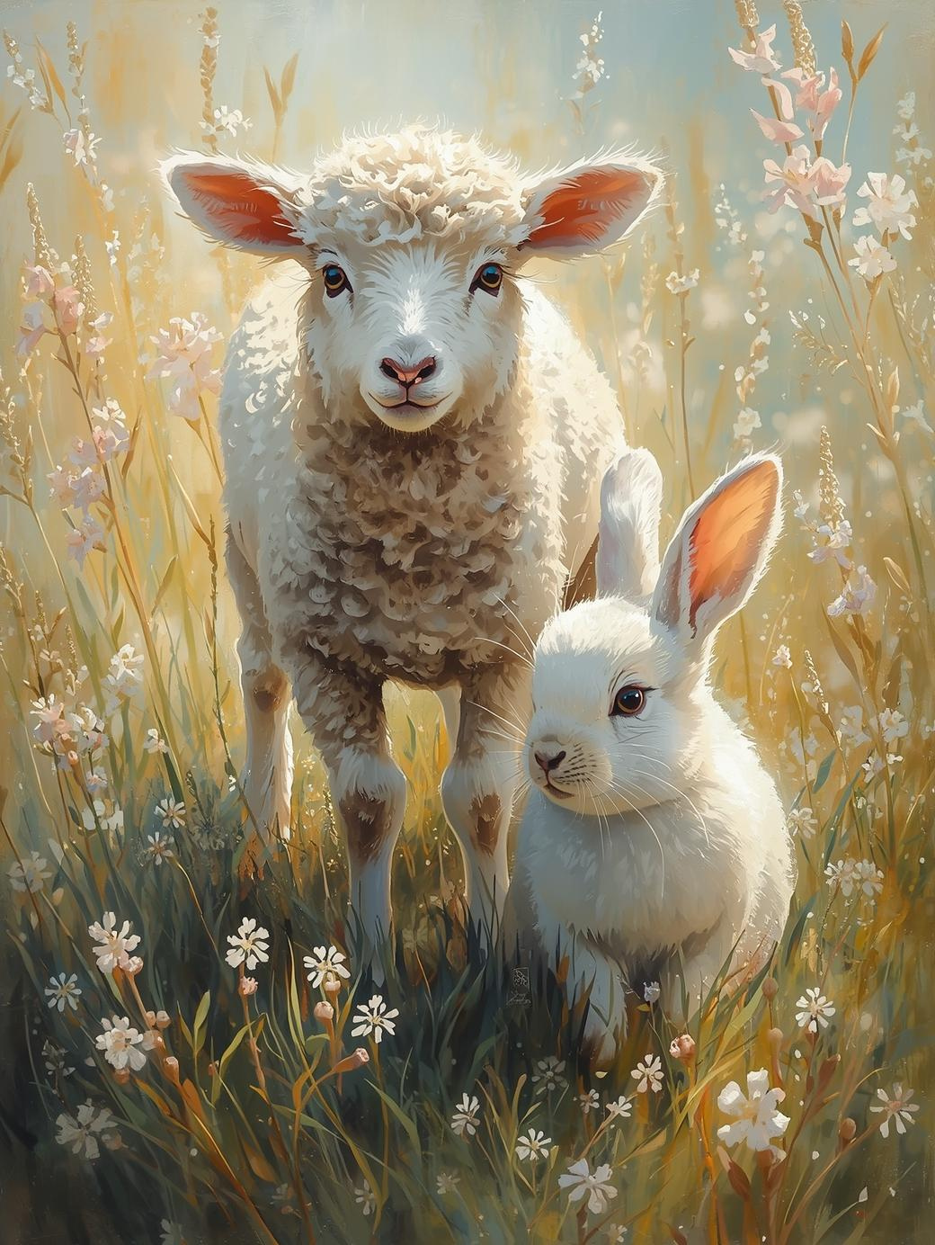 Springtime Buddies : Lamb & Bunny – Easter Paint by Number