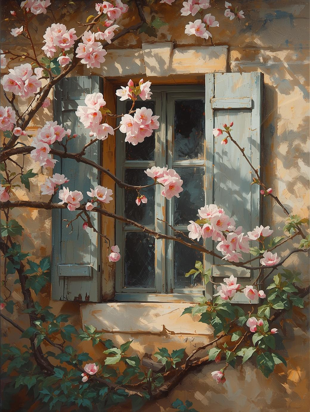 Paint By Number Cherry Blossom Branch in Bloom – Adult DIY Canvas Kit, Serene Garden & Pink Flower Painting