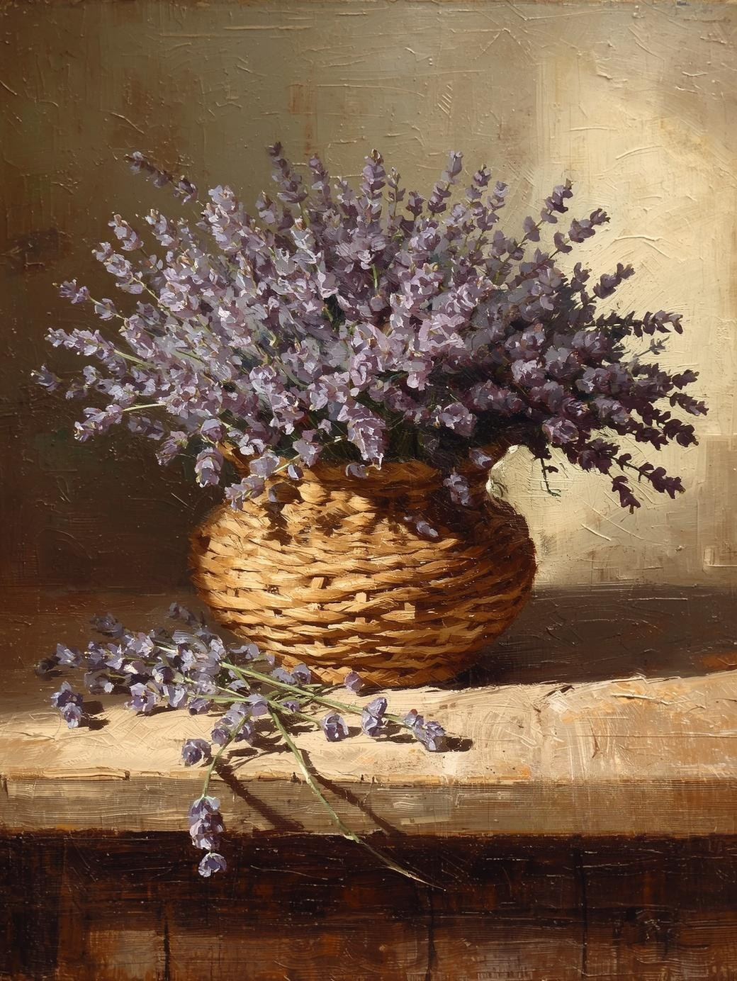Paint By Number Blooming Lilacs in a Rustic Wicker Basket – Adult Canvas DIY Kit, Charming Flower Arrangement & Country Garden Scene