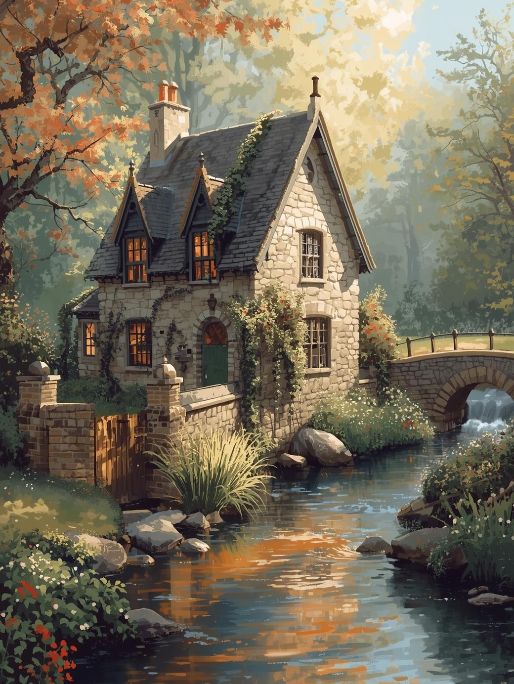 Paint by Number Historic Victorian Home by Creek