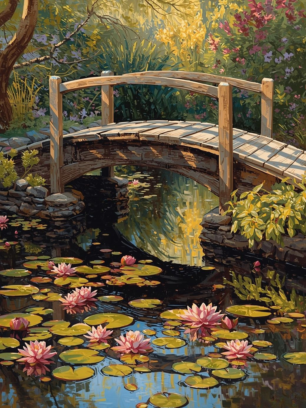 Paint by Number Bridge over Lily Pond