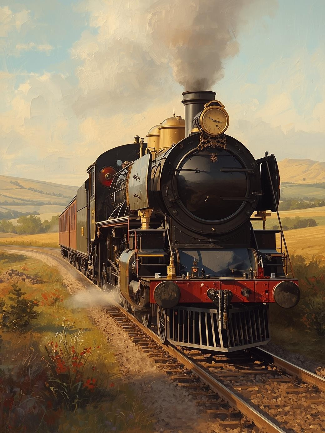 Paint by Number Serene Countryside Steam Train Scene – Peaceful Rural Paint by Number Canvas Kit