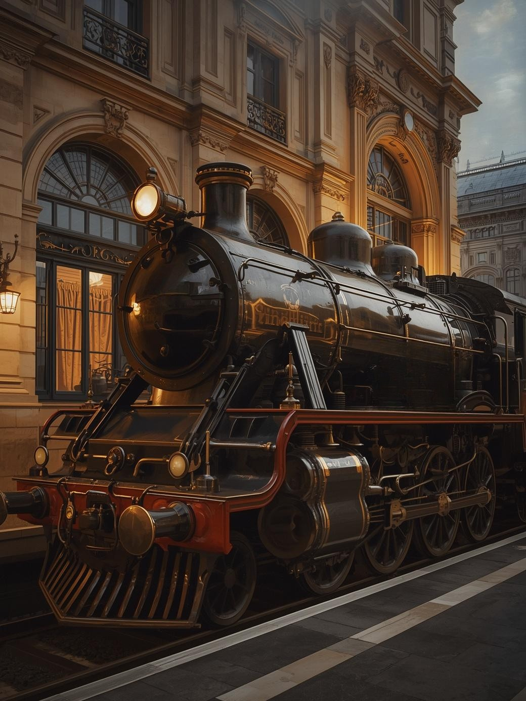 Paint by Number Timeless Locomotive Under Glowing Victorian Street Lamps – Glowing Night DIY Paint Kit for Adults