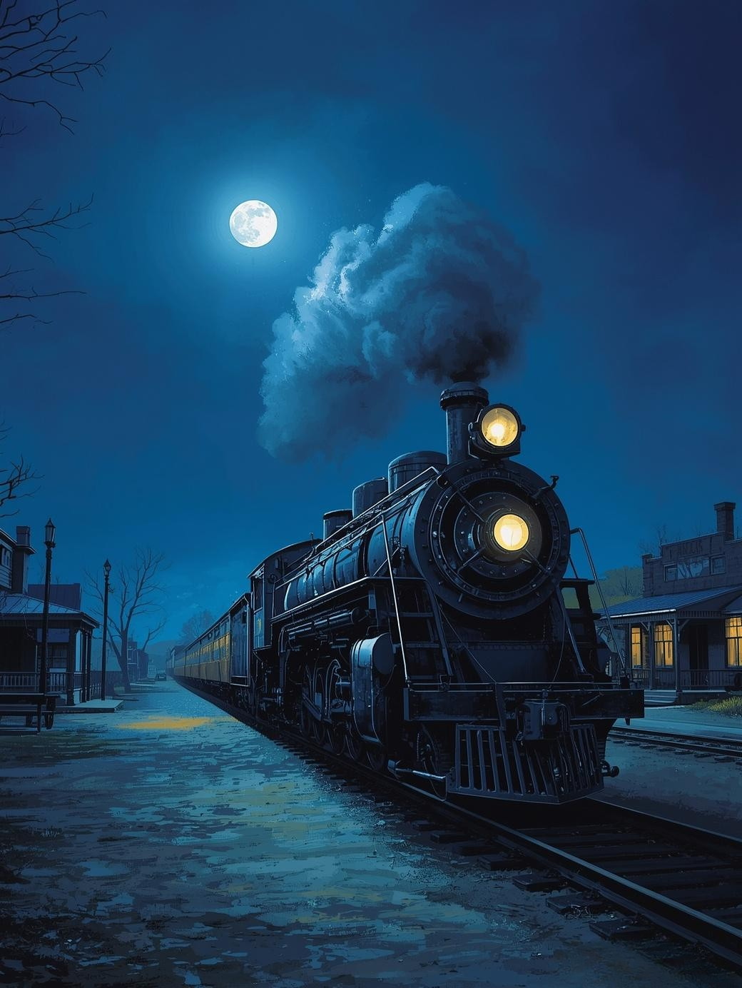 Paint by Number Nighttime Train Across Quiet Fields – Calm Landscape Canvas DIY Kit for Adults