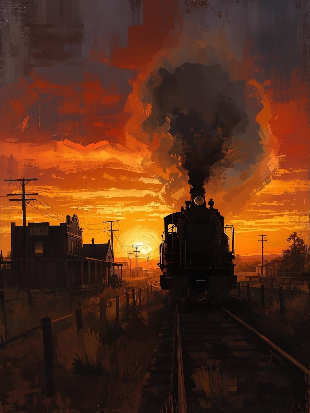 Paint by Number Steam Train Through Golden Sunset – Radiant Sky Canvas DIY Kit for Adults