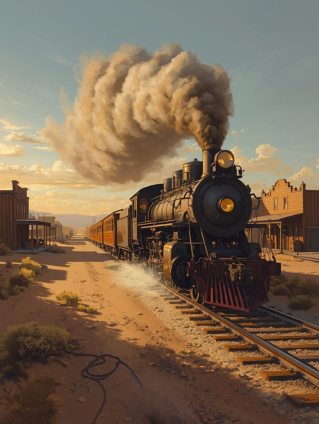Paint by Number Steam Train Crossing a Dusty Wild West Main Street – Western Scene DIY Paint Kit for Adults