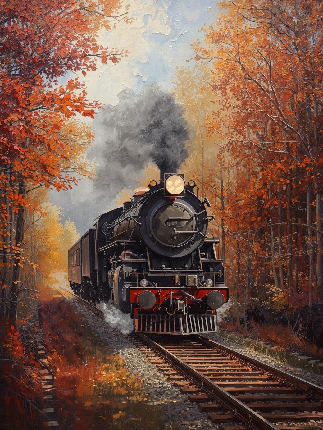 Paint by Number Cozy Fall Train Journey – Autumn Landscape Paint by Number Canvas Kit