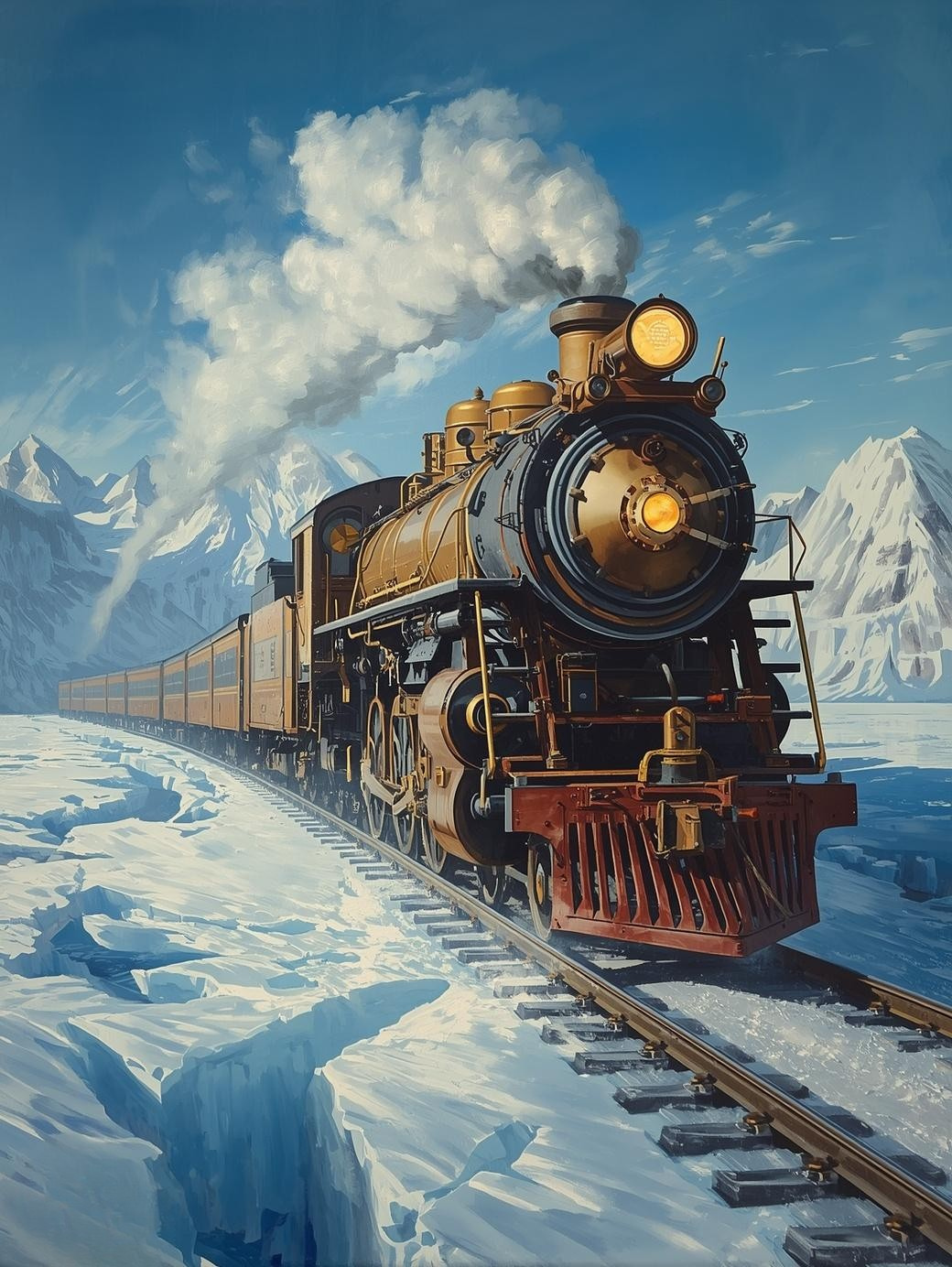 Paint by Number Steam Train Gliding Through a Snowy Winter Wonderland – Cozy Snow Scene DIY Paint Kit for Adults