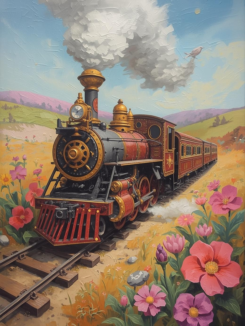 Paint by Number Train in Floral Wonderland – Dreamy Landscape DIY Paint Kit for Adults