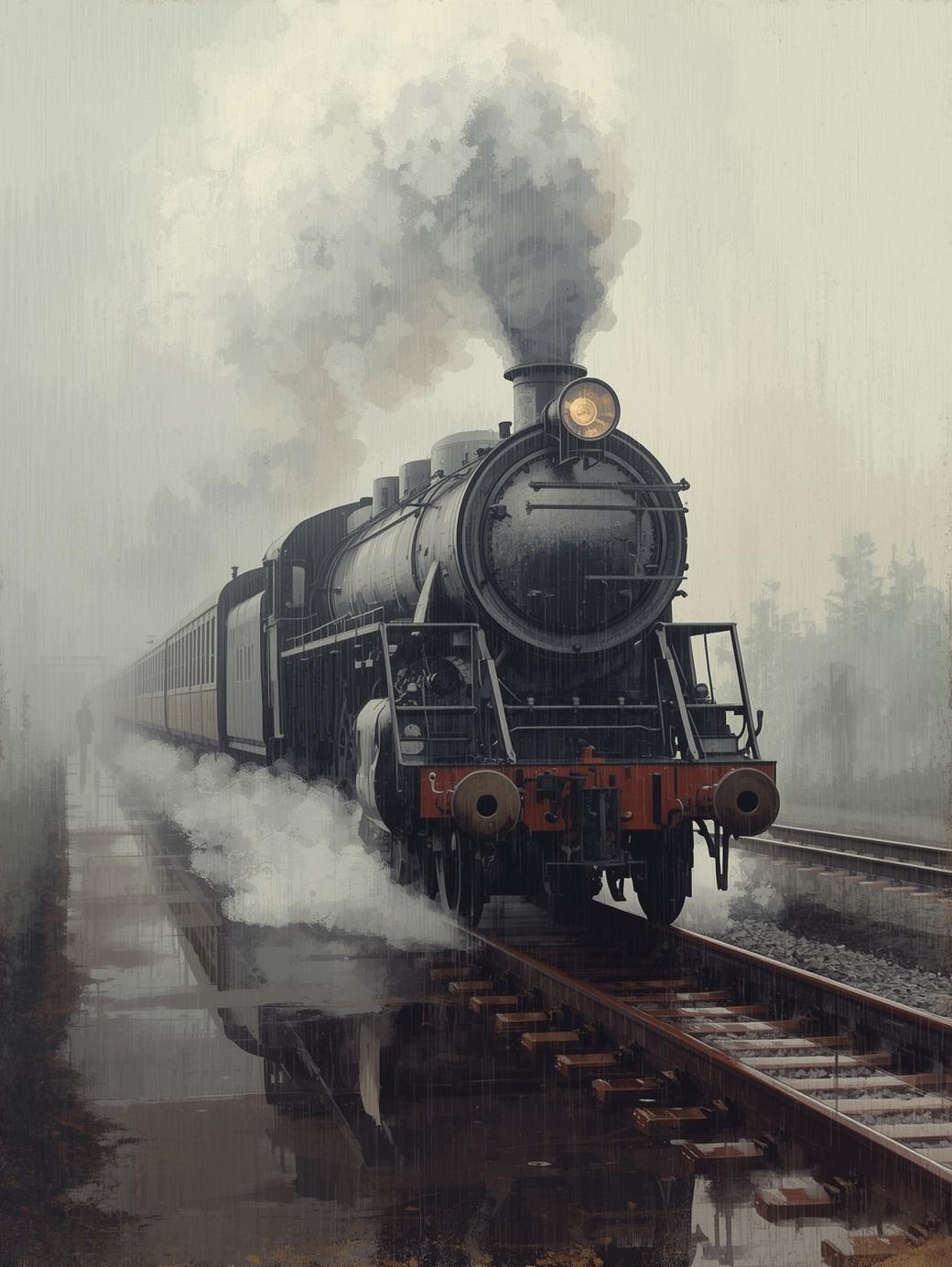 Paint by Number Steam Train in Misty Morning – Atmospheric Railway DIY Paint Kit for Adults