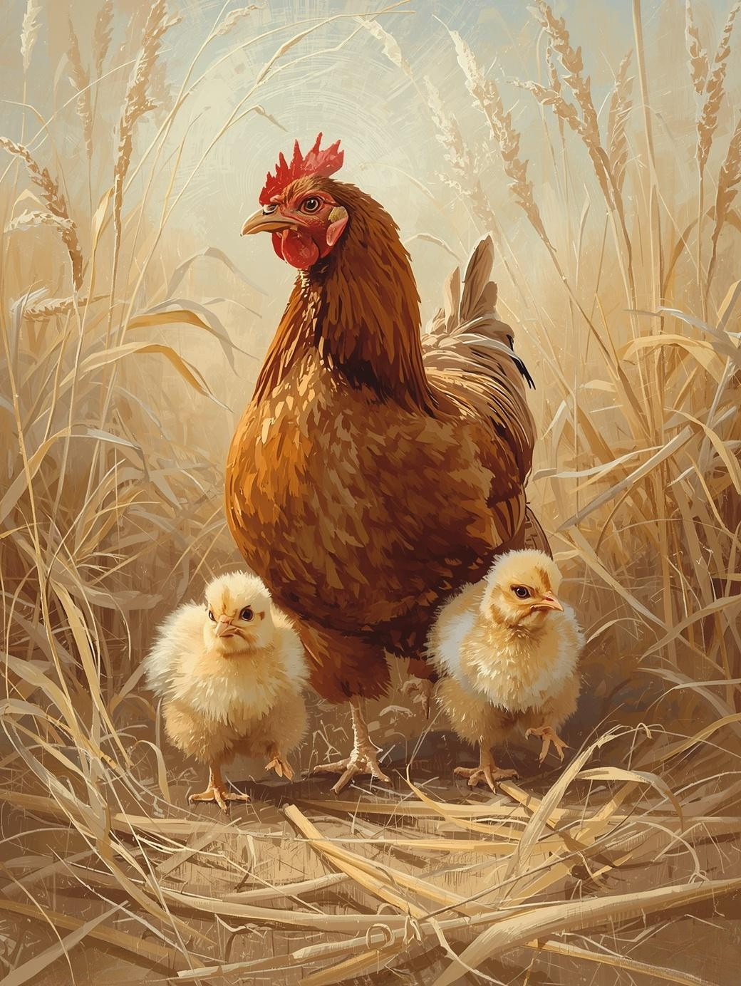 Paint By Number Hen with Chicks in Barnyard Scene – Canvas Paint by Number Kit