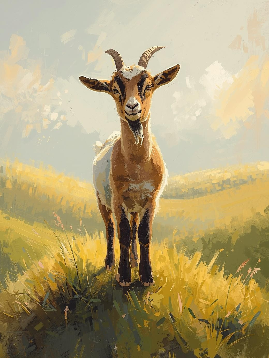 Paint By Number Cute Goat Standing on Grass Hill Pasture – Cozy Paint by Number Kit for Adults