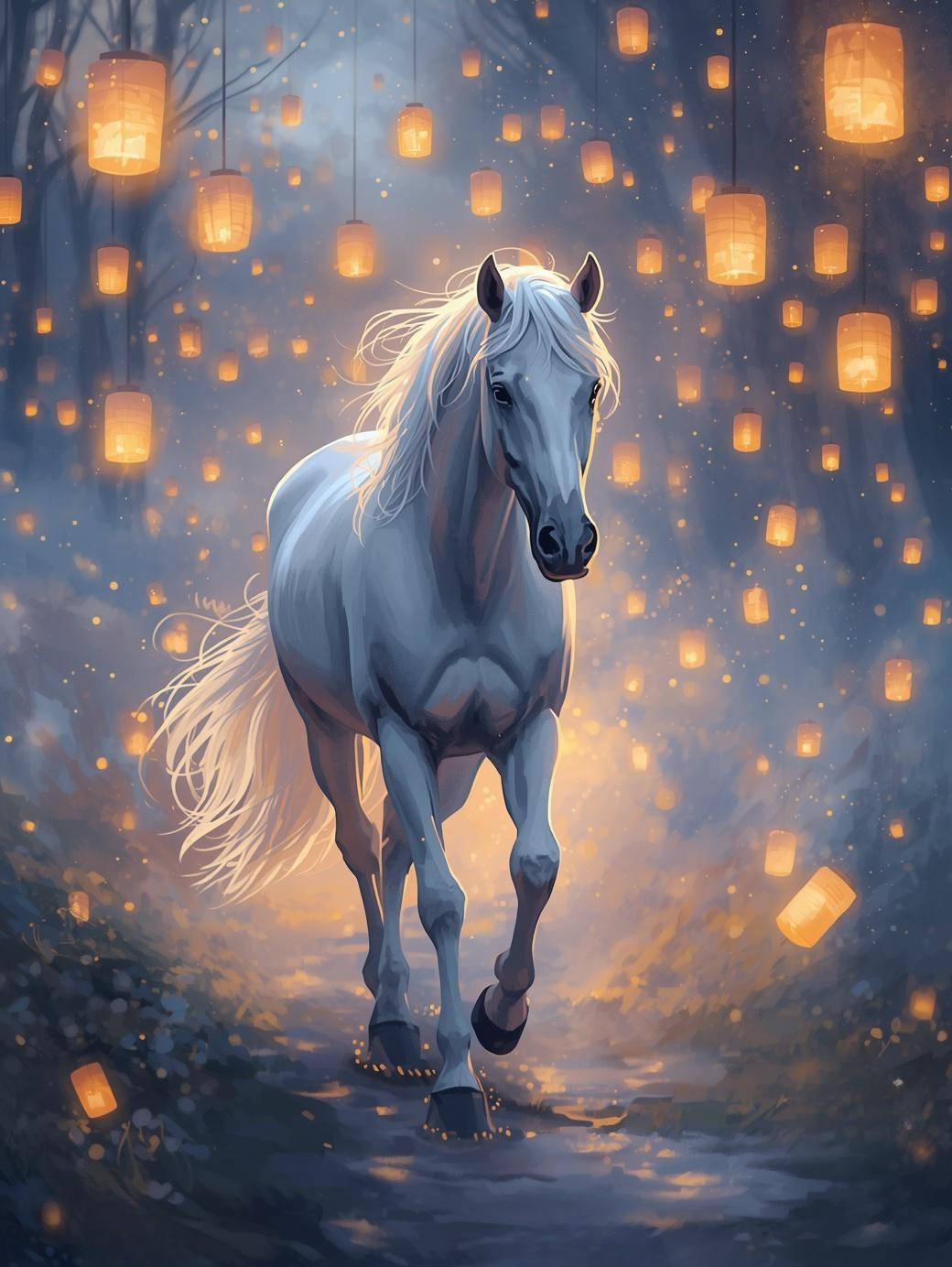 Paint By Number White Horse in Fantasy Landscape Scene – Canvas Paint by Number Kit