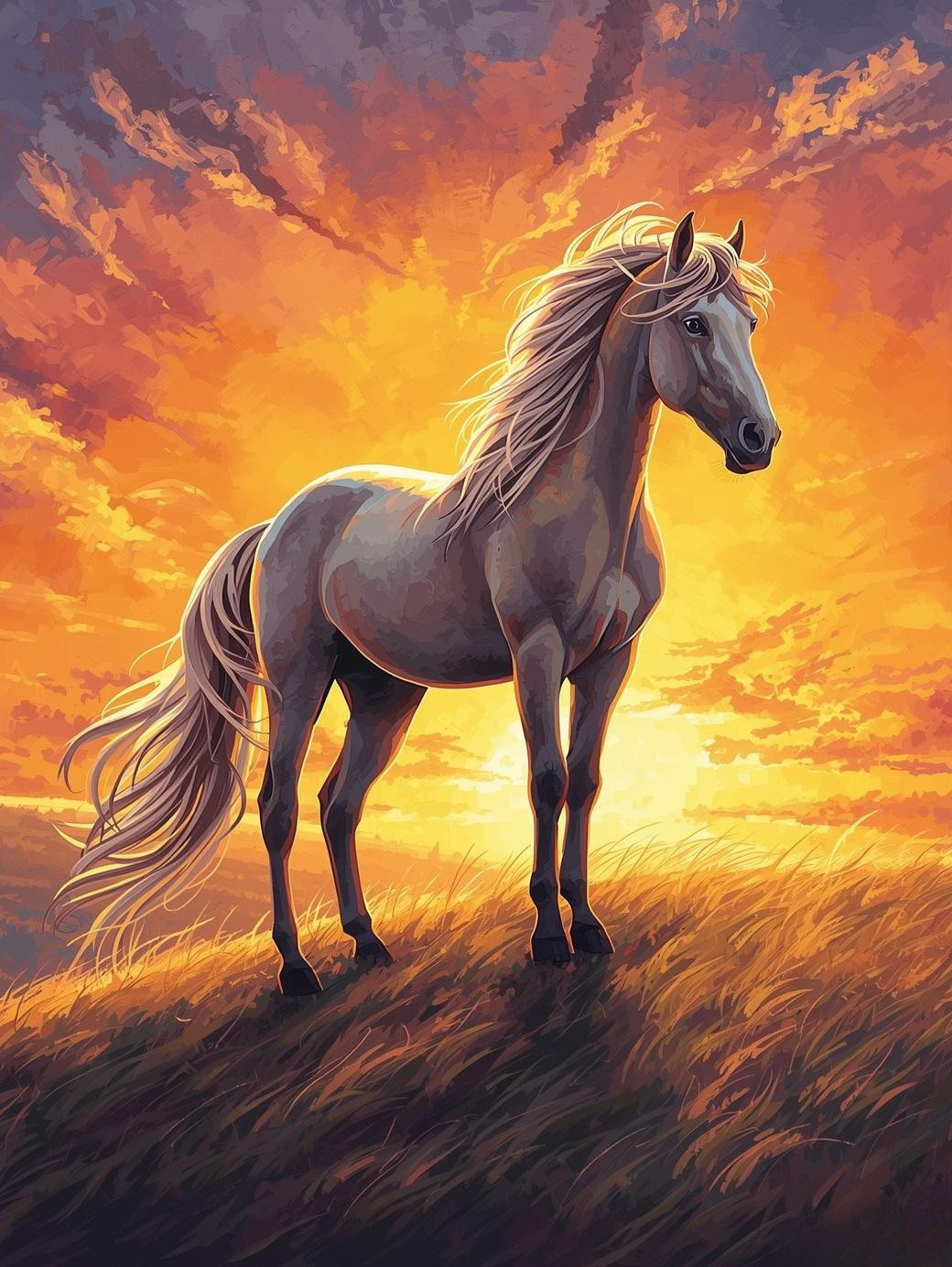 Paint By Number Palomino Horse in Glowing Sunset – Rustic Paint by Number Kit for Adults