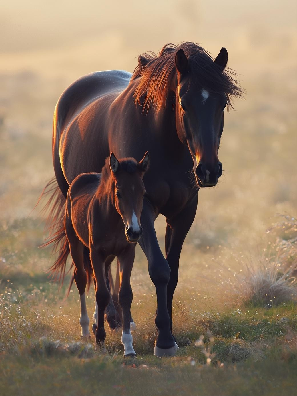 Paint By Number Black Stallion with Foal in Field – Rustic Paint by Number Kit for Adults