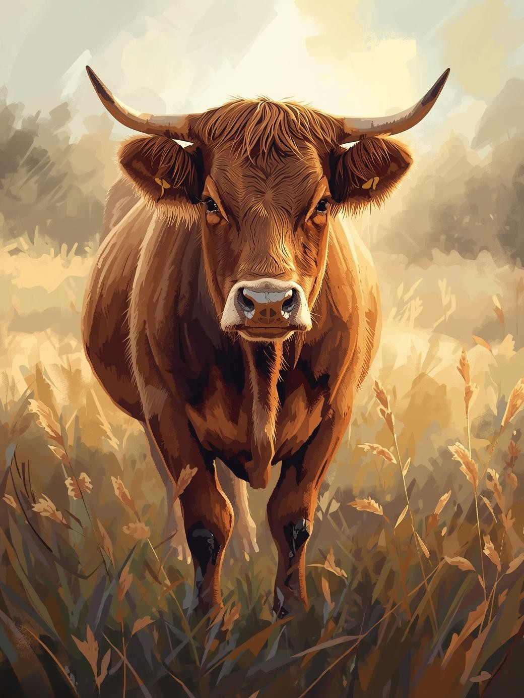 Paint By Number Cow Standing in Open Meadow Field – Cozy Paint by Number Kit for Adults