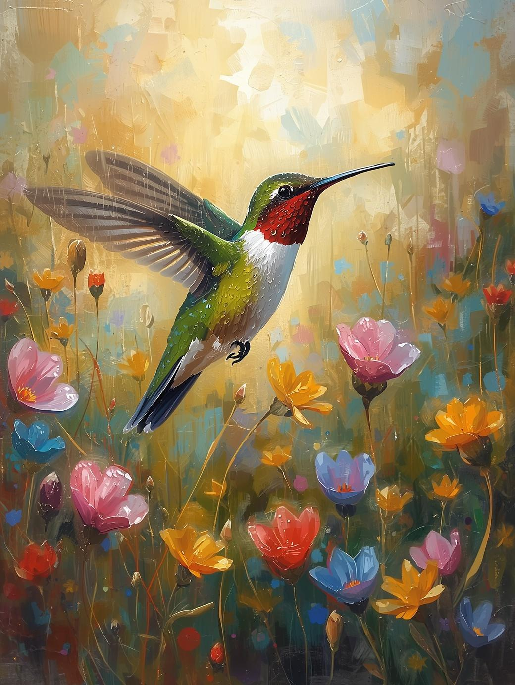 Paint by Number Hummingbird in Blooming Garden – Colorful DIY Paint Kit for Adults