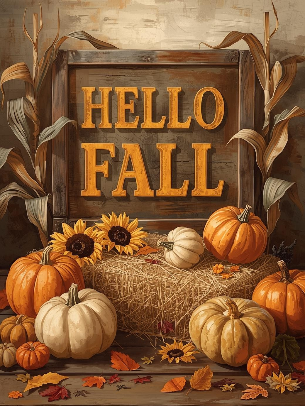 Paint by Number Harvest Pumpkin Scene with Leaves – Cozy DIY Paint by Number Kit for Adults