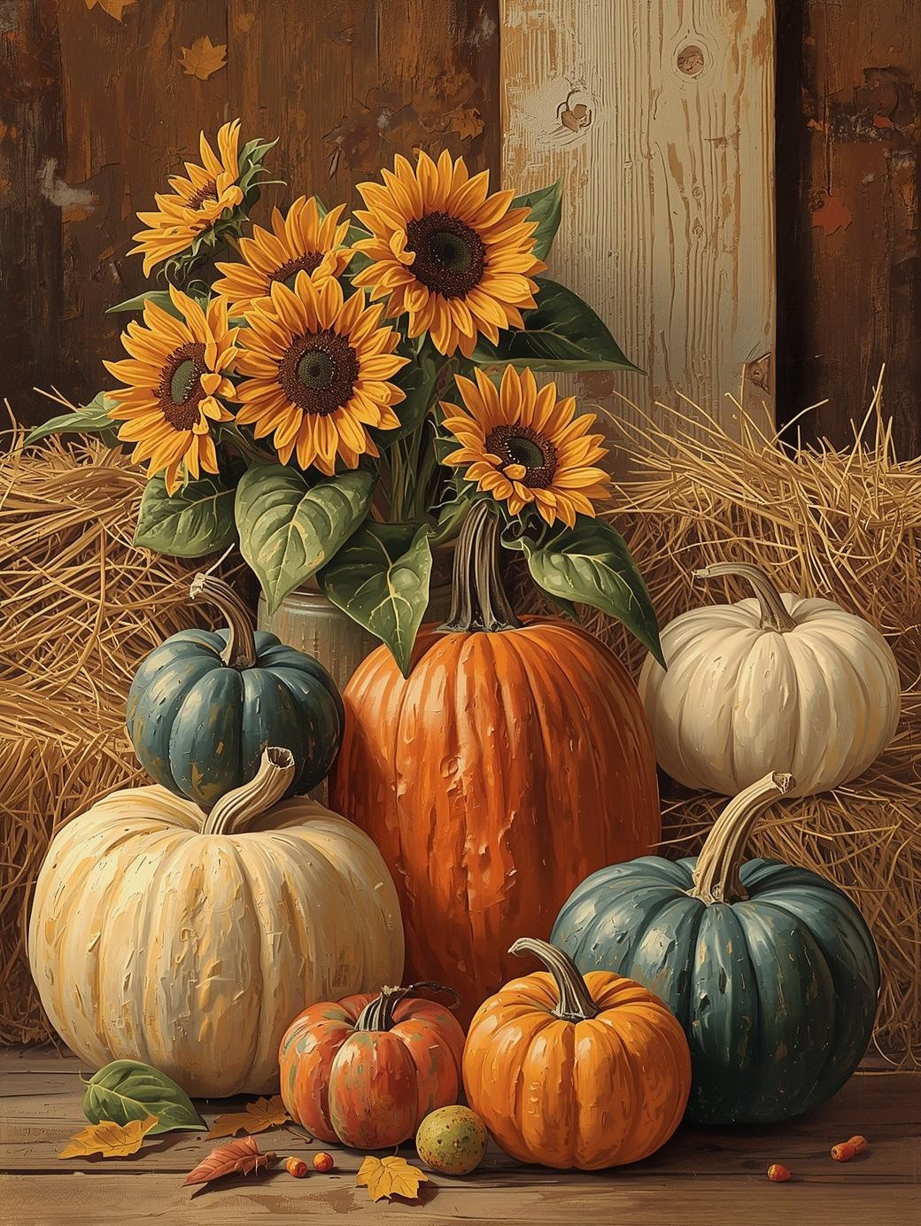 Paint by Number Cozy Pumpkin Patch Scene – Warm Paint by Number Kit for Adults