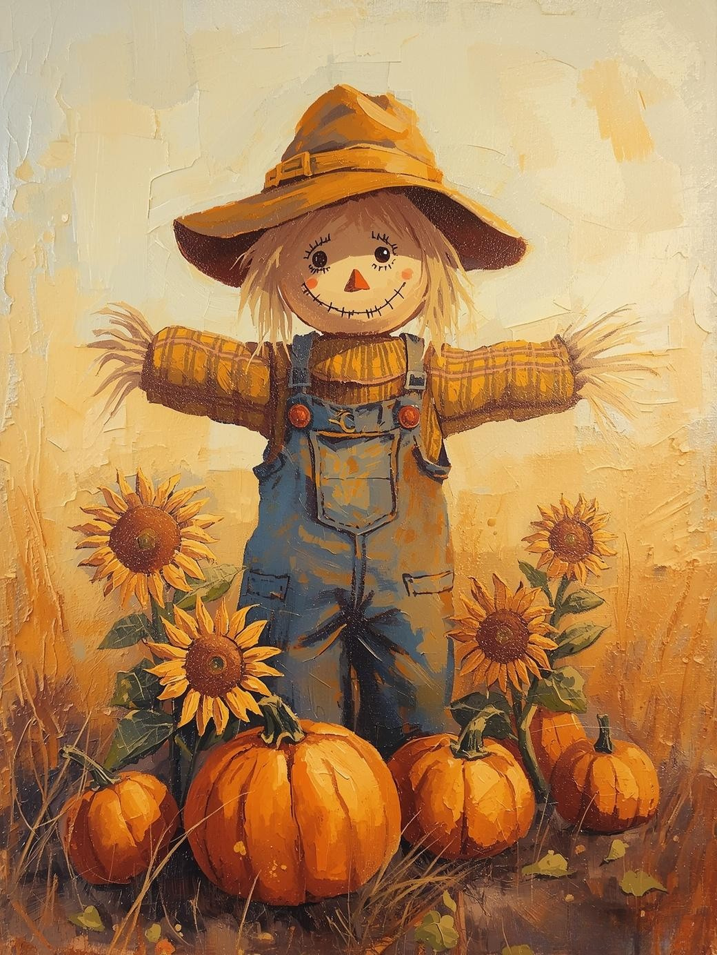 Paint by Number Fall Scarecrow with Pumpkins – Canvas Paint by Number Kit