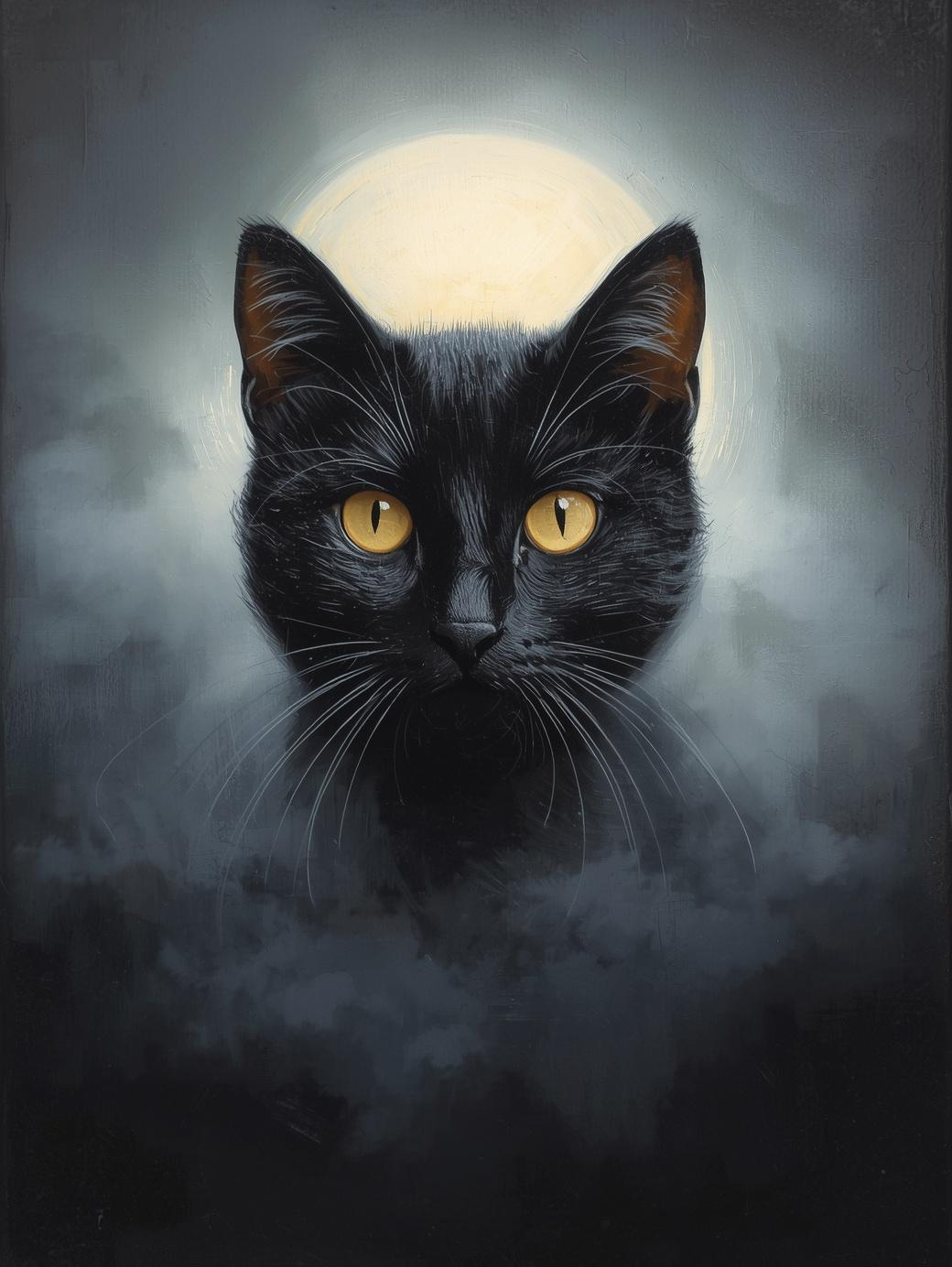 Paint by Number Black Cat in Misty Moonlight – Canvas Paint by Number Kit