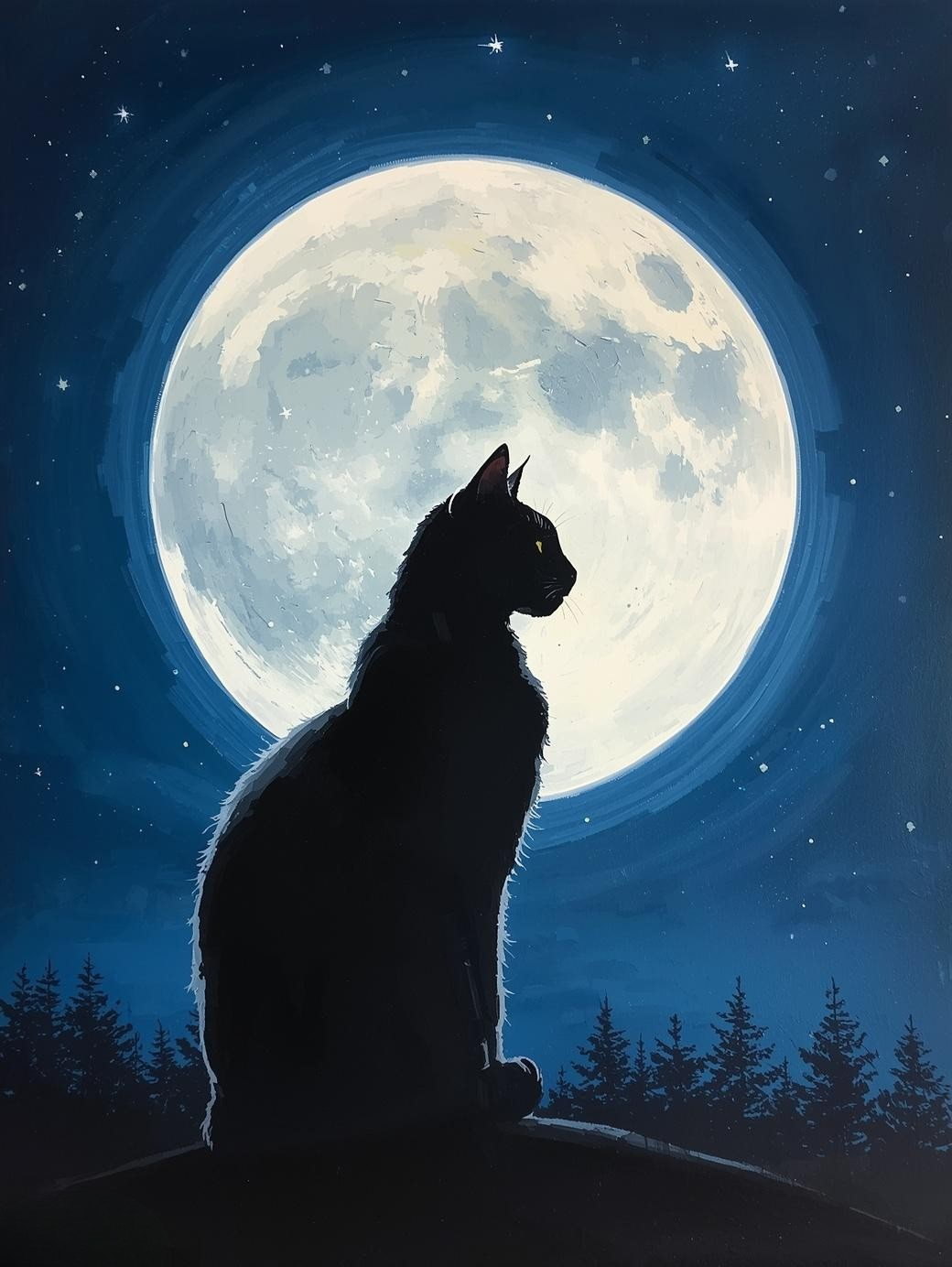 Paint by Number Full Moonlit Black Cat Silhouette – Dark Canvas Paint by Number Kit