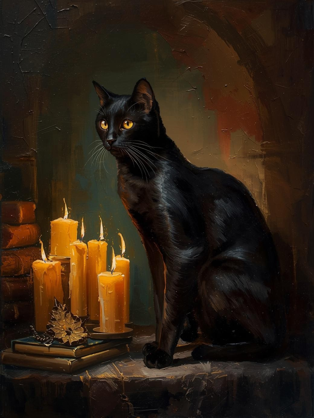 Paint by Number Candlelit Black Cat Scene – Cozy Canvas Paint by Number Kit