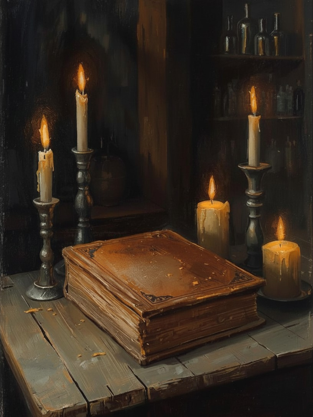 Paint by Number Old Witch Spell Book with Candles – Cozy Canvas Paint by Number Kit