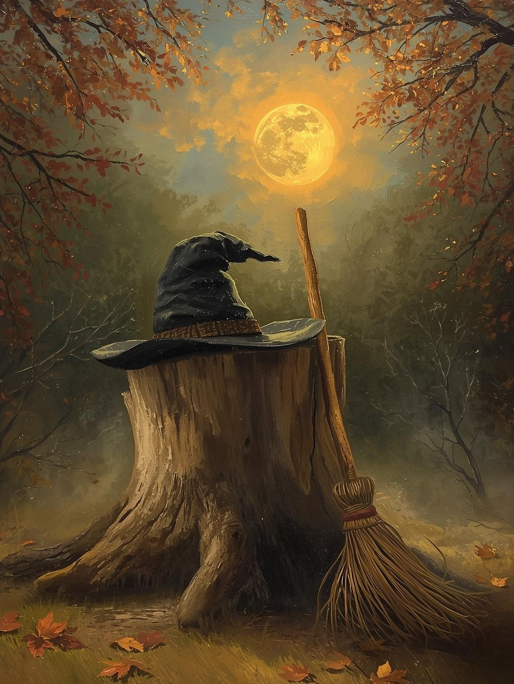 Paint by Number Magical Witch Hat Under Full Moon – Halloween Canvas Paint by Number Kit