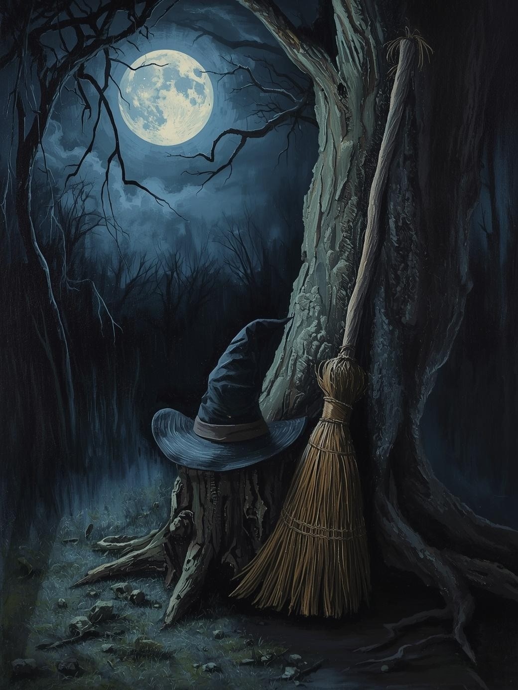 Paint by Number Cozy Witch Hat in Forest Scene – DIY Paint by Number Kit for Adults