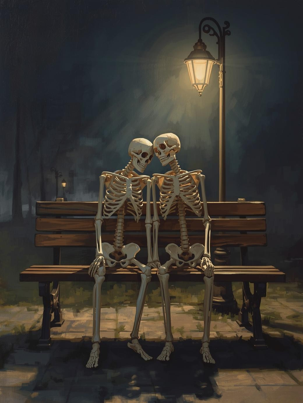 Paint by Number Skeleton Couple Park Scene – Romantic Paint by Number Kit for Adults