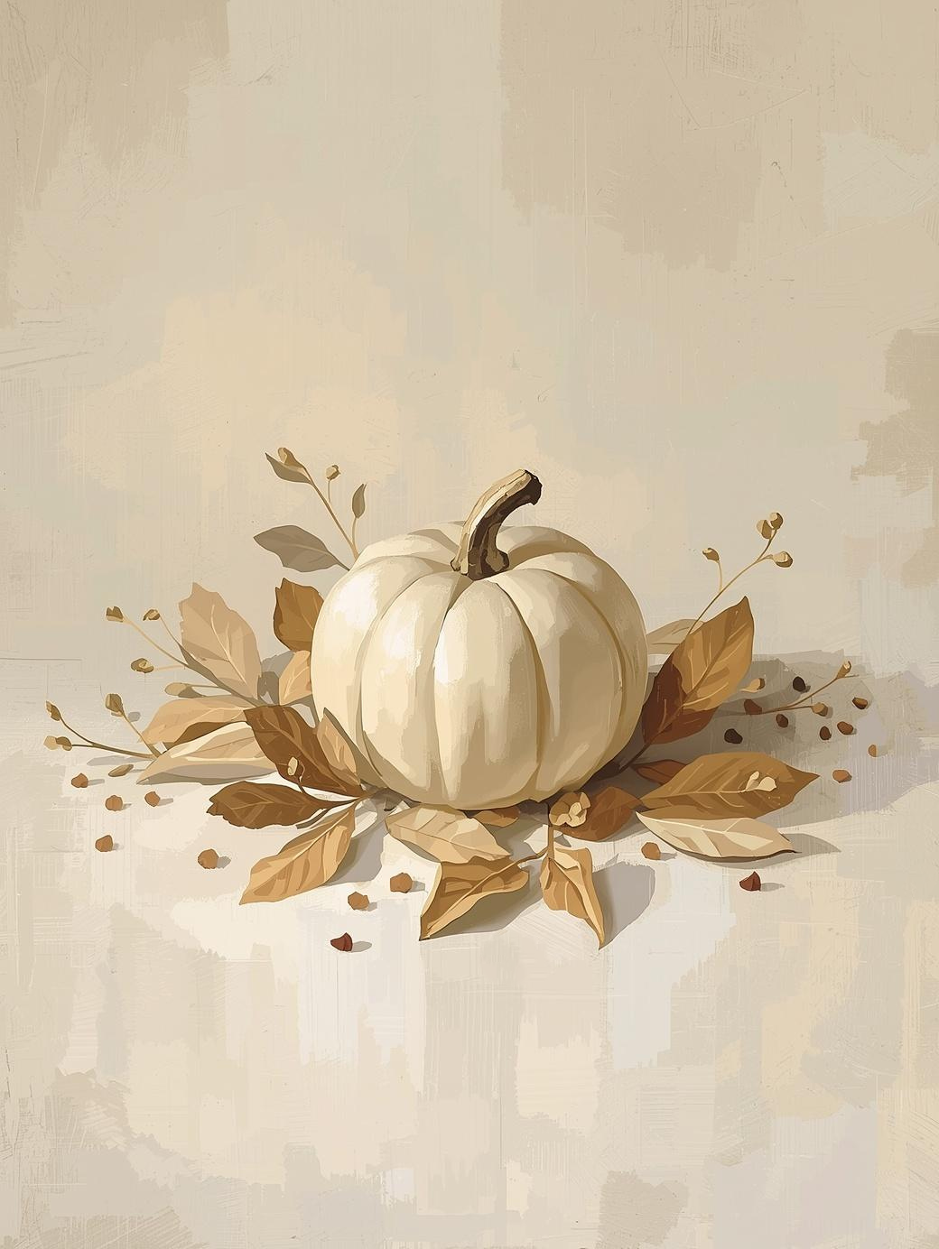 Paint by Number Rustic White Pumpkin with Leaves – Farmhouse Canvas Paint by Number Kit