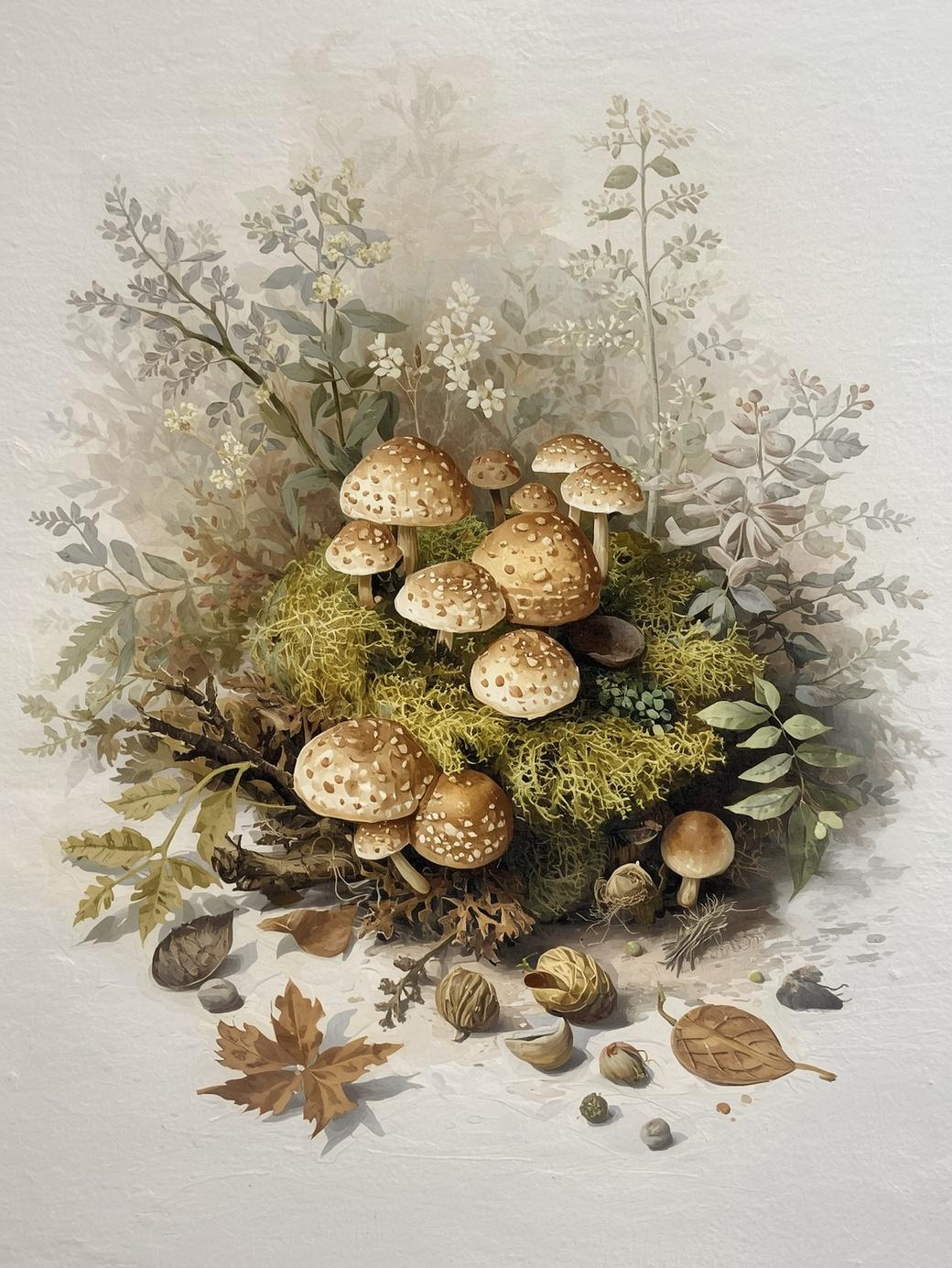 Paint By Number for Adults Mushroom Still Life – DIY Canvas Paint Kit Nature Wall Art