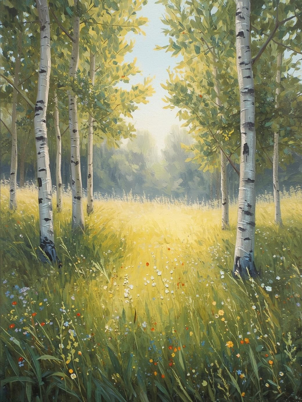 Paint by Number Birch Trees and Wildflowers – DIY Nature Paint by Number Kit for Adults