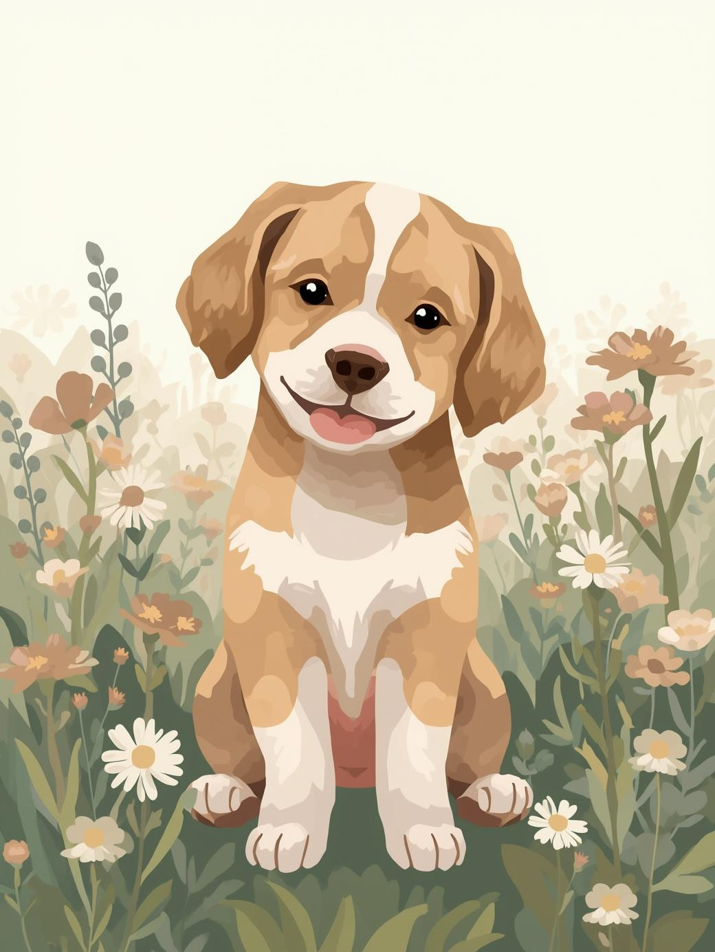 Paint by Number Happy Little Puppy in Flower Meadow – Simple & Easy Beginner Paint by Number Kit