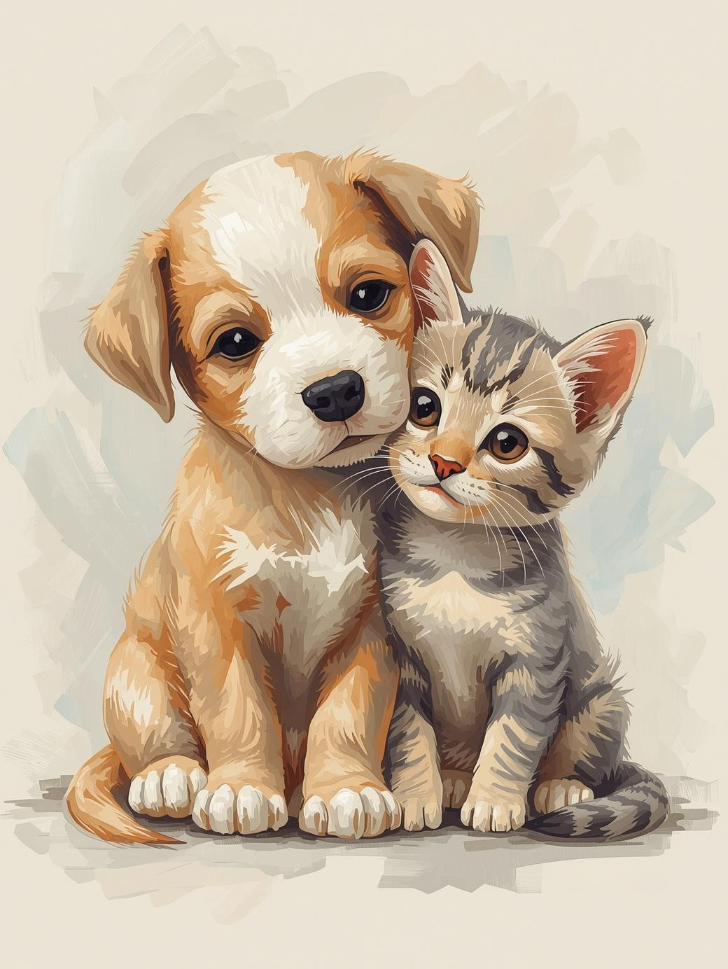 Paint by Number Beginner Friendly Puppy and Kitten Sitting Together – Easy DIY Canvas Paint Kit for Adults
