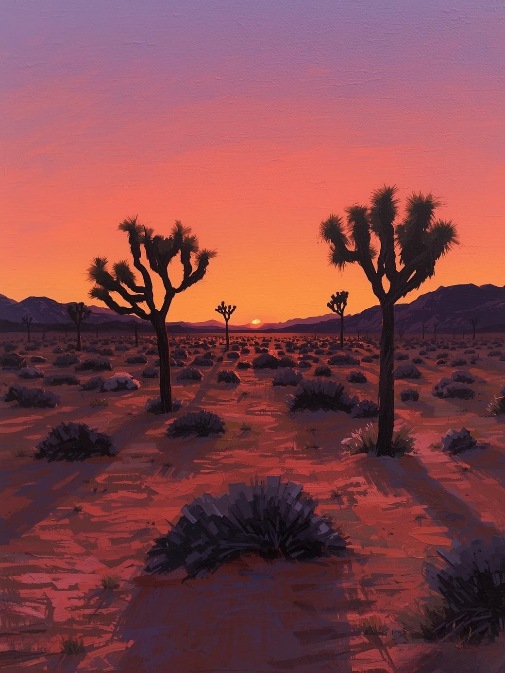 Paint by Number Mojave Desert Sunset with Joshua Trees – DIY Paint by Number Kit for Adults