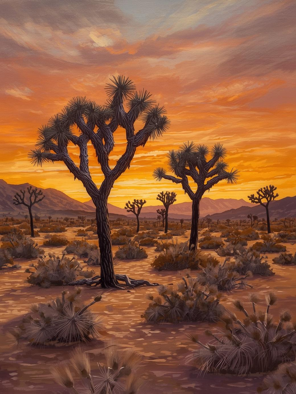 Paint by Number Desert Silhouette with Joshua Trees at Sunset – Canvas Paint by Number Kit