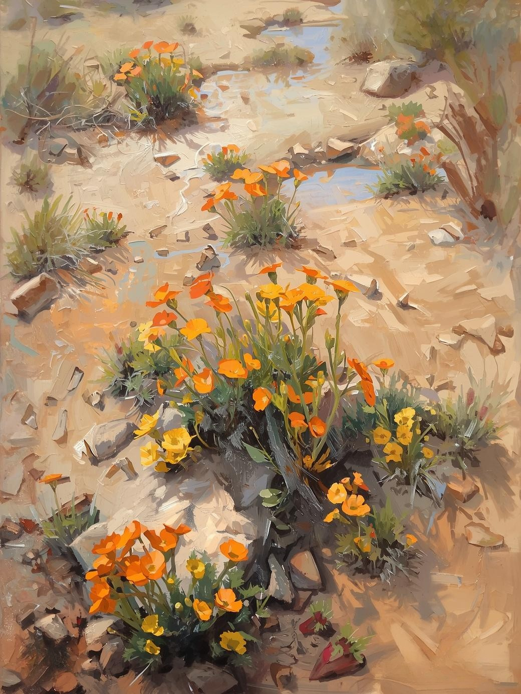 Paint by Number Subtle Desert Wash Landscape with Spring Flowers – Paint by Number Painting Kit