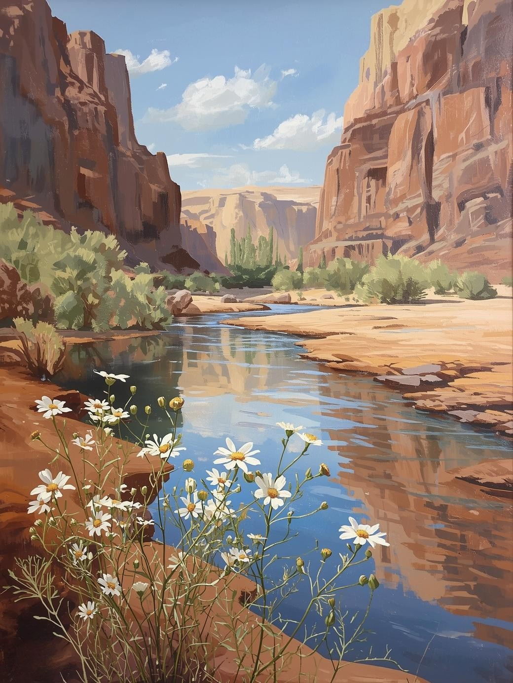 Paint by Number Quiet Desert Creek with Wildflowers – DIY Paint by Number Kit for Adults