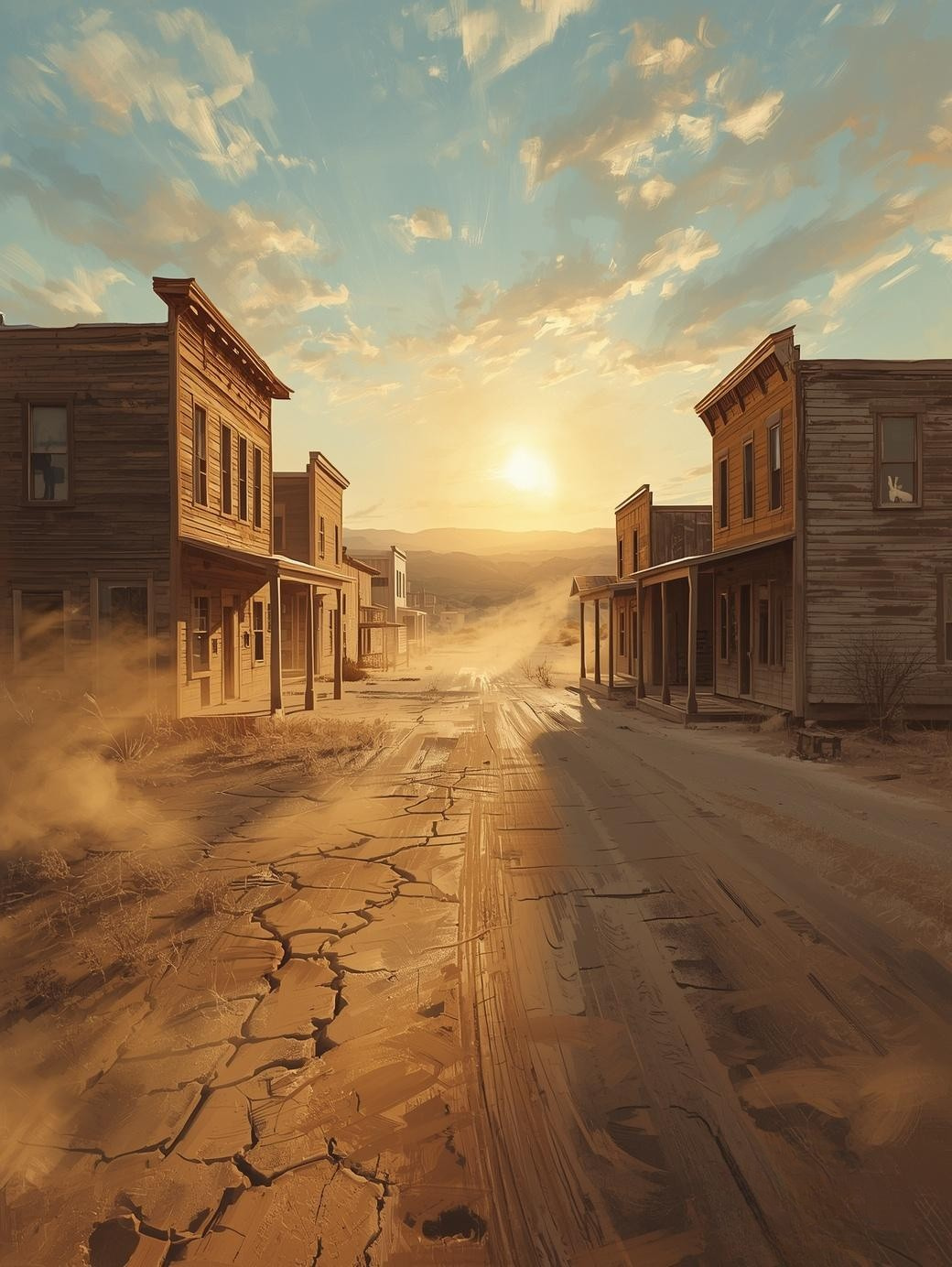 Paint by Number Deserted Ghost Town Street with Blowing Dust – DIY Paint by Number Kit for Adults