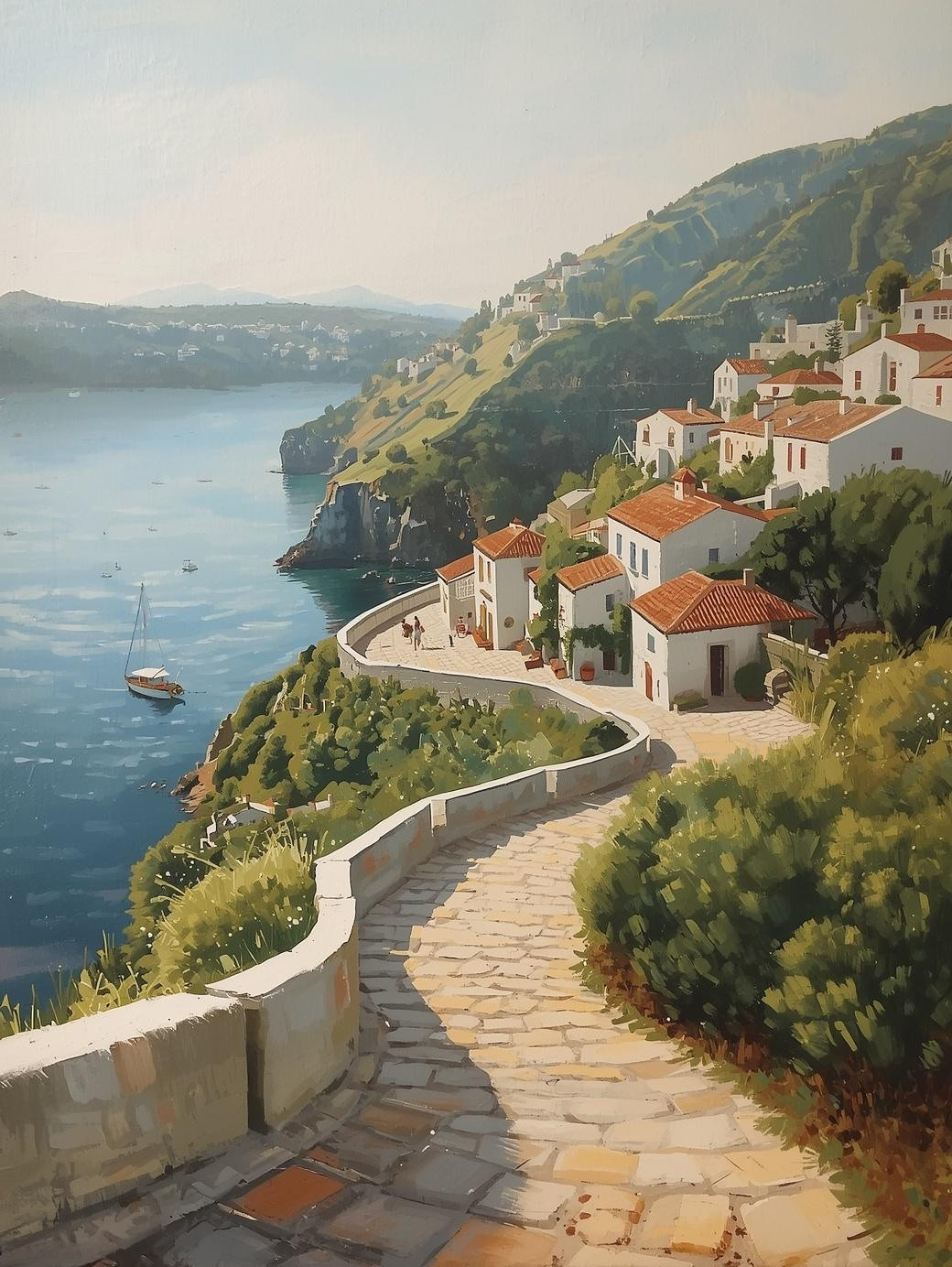 Paint by Number Coastal Hillside Village with Cobblestone Path – Paint by Number Kit for Adults
