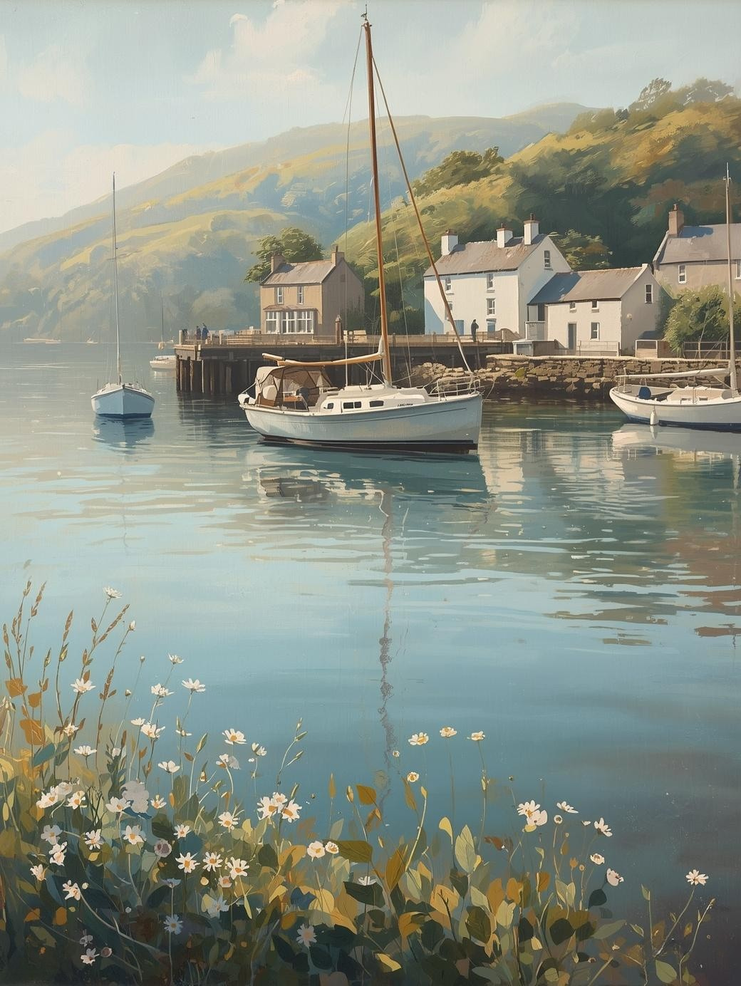 Paint by Number Harbor Scene with Boats, Flowers, and Cottages – Paint by Number Painting Kit