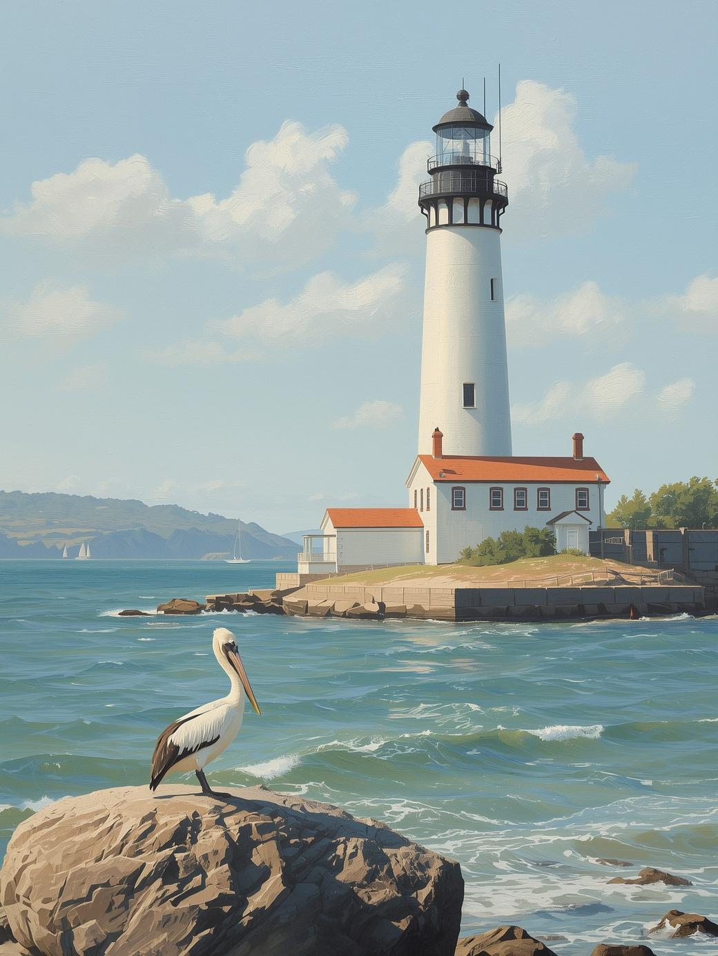Paint by Number Seaside Lighthouse with Pelican on Coastal Rocks – Nature Art Kit