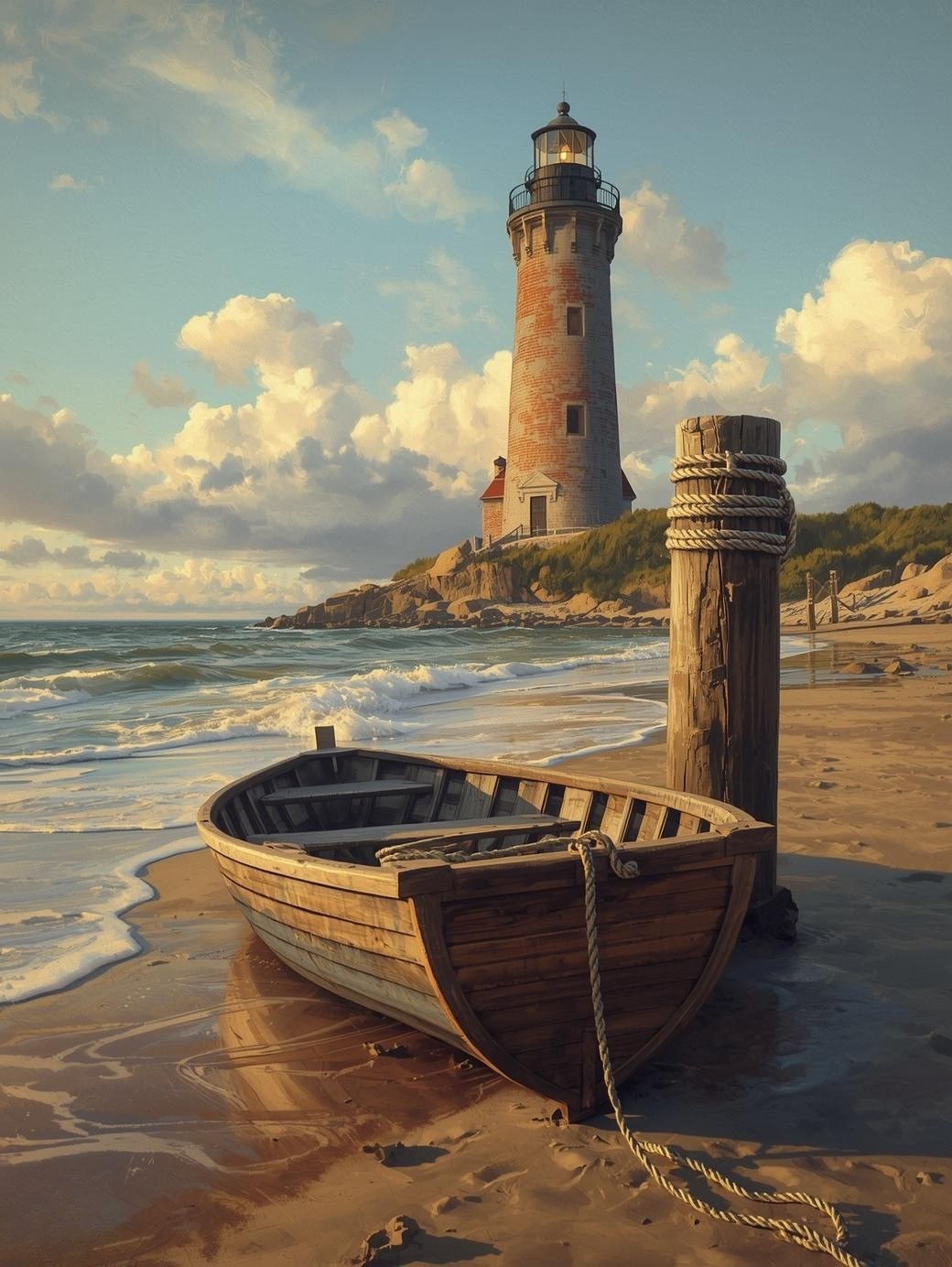 Paint by Number Rustic Beach Lighthouse with Rowboat – Coastal Art Kit