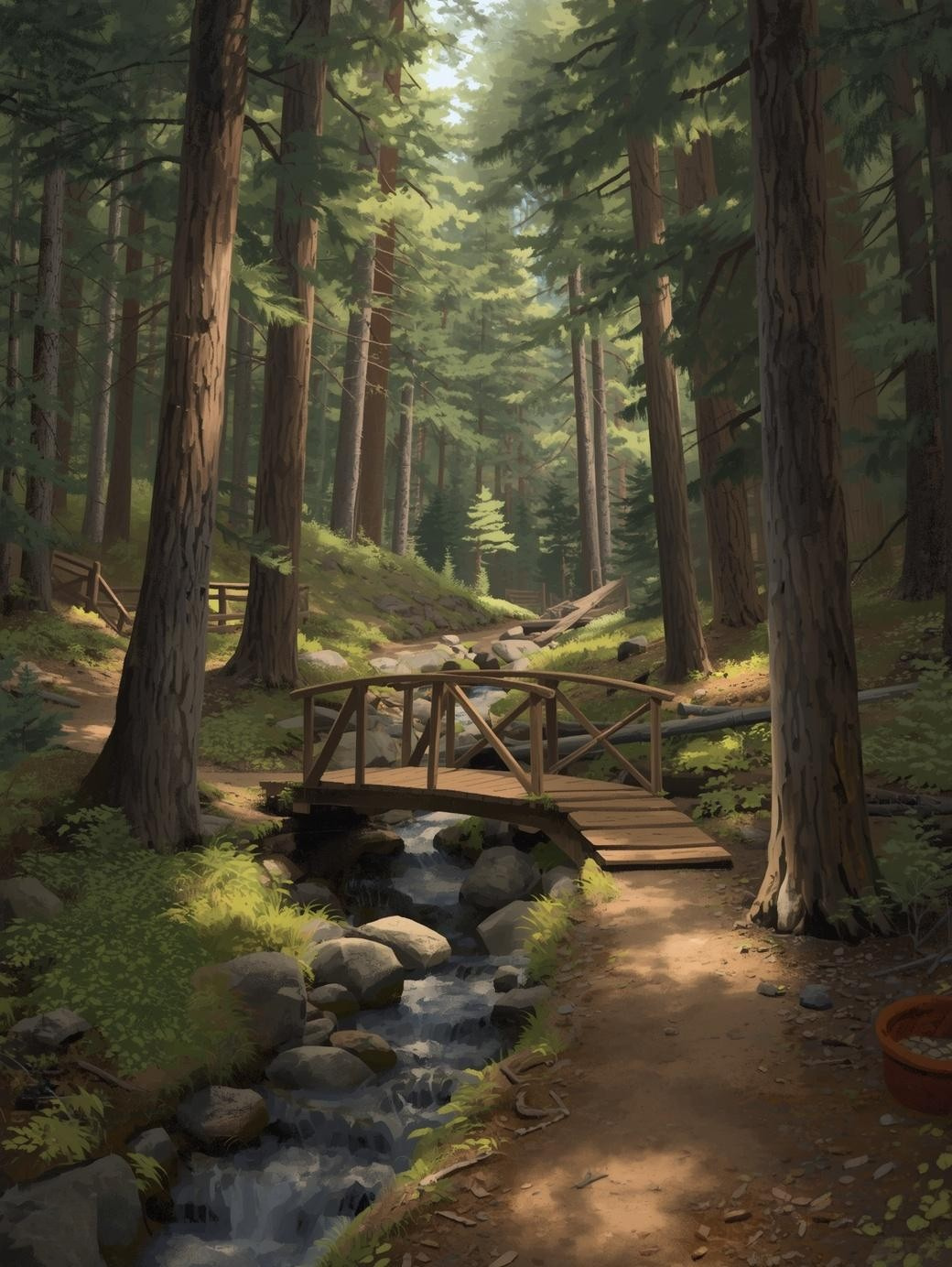 Paint by Number Mountain Stream with Wooden Footbridge - DIY Paint by Number Kit